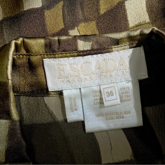 Vintage Escada Green Silk Abstract Moss Green Blouse - Picture 10 of 11